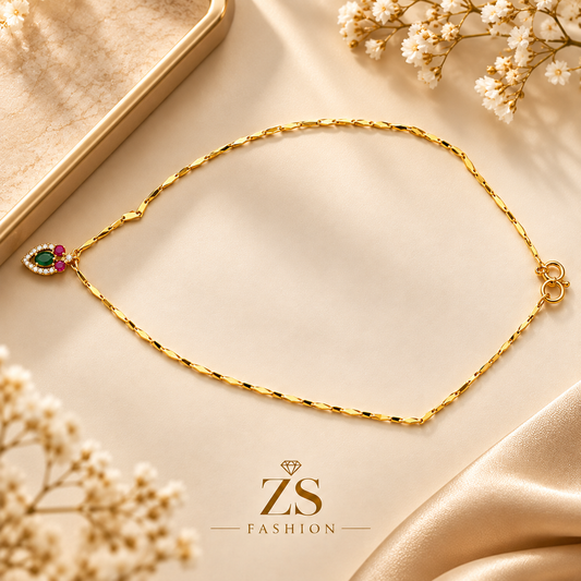 ZS Fashion Gold-Tone Green &amp; Pink Stone Pendant Necklace
