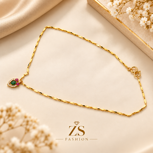 ZS Fashion Gold-Tone Green &amp; Pink Stone Pendant Necklace