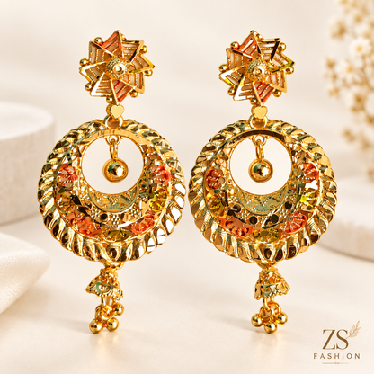 ZS Fashion Traditional Multicolor Gold-Tone Circular Chandbali Drop Earrings