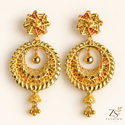 ZS Fashion Traditional Multicolor Gold-Tone Circular Chandbali Drop Earrings
